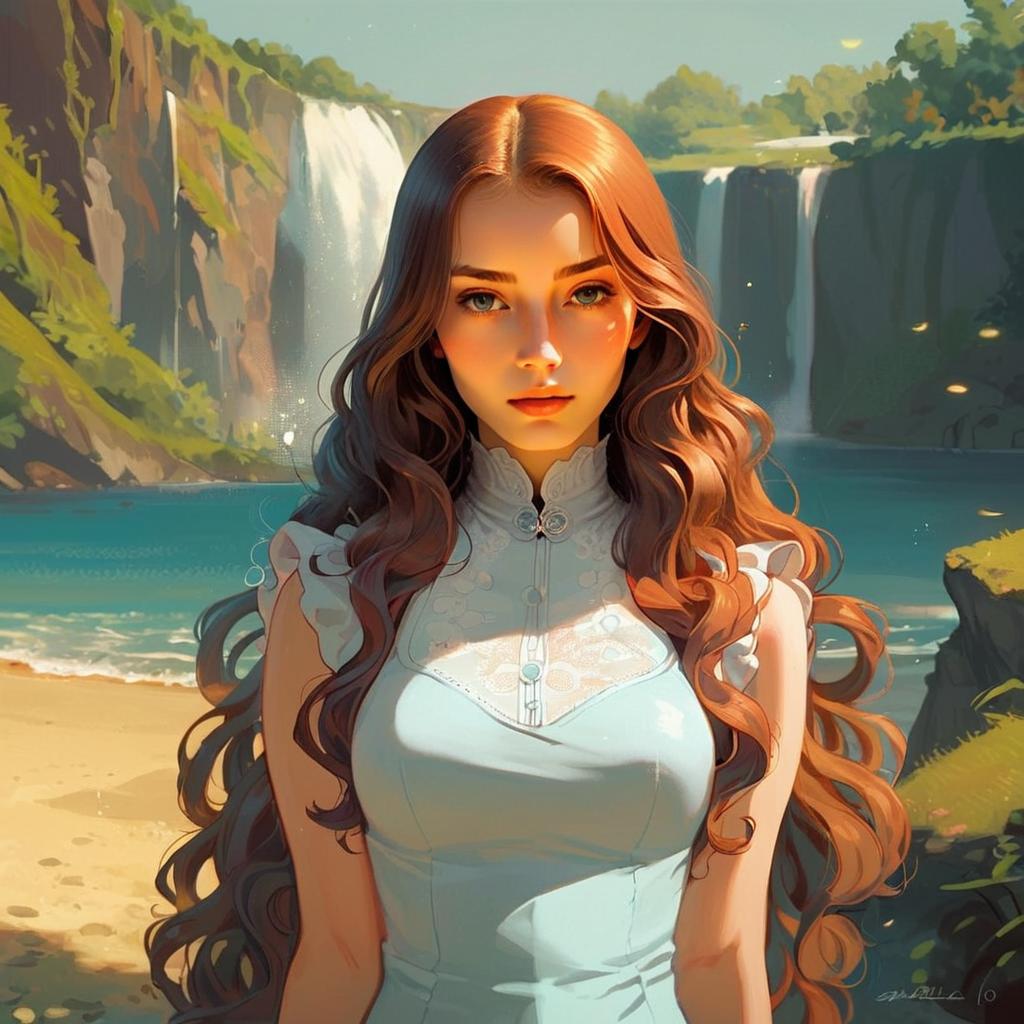 Woman with Auburn Hair on Beach
