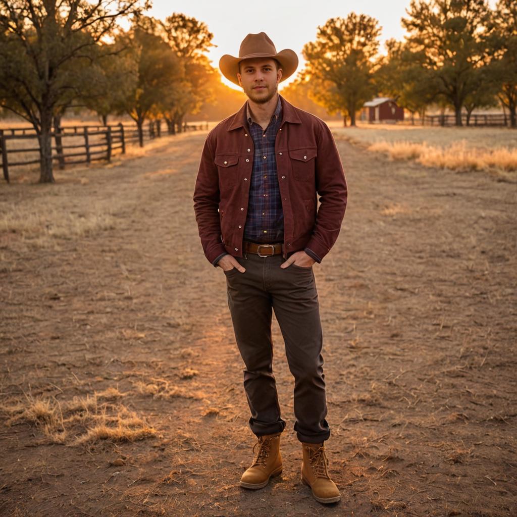 Confident Man in Rustic Style at Golden Hour