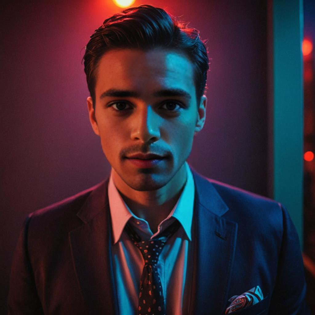 Playful and Suave Man in Warm Lighting