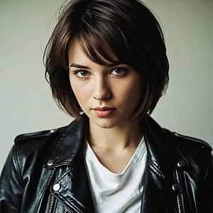 Confident Young Woman in Leather Jacket