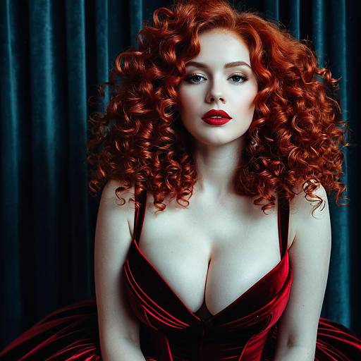 Glamorous Red-Haired Woman in Velvet Dress Portrait