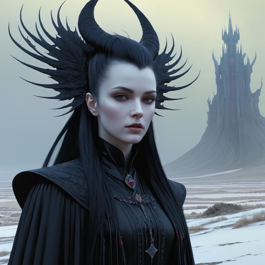 Gothic Fantasy Woman with Dark Horns