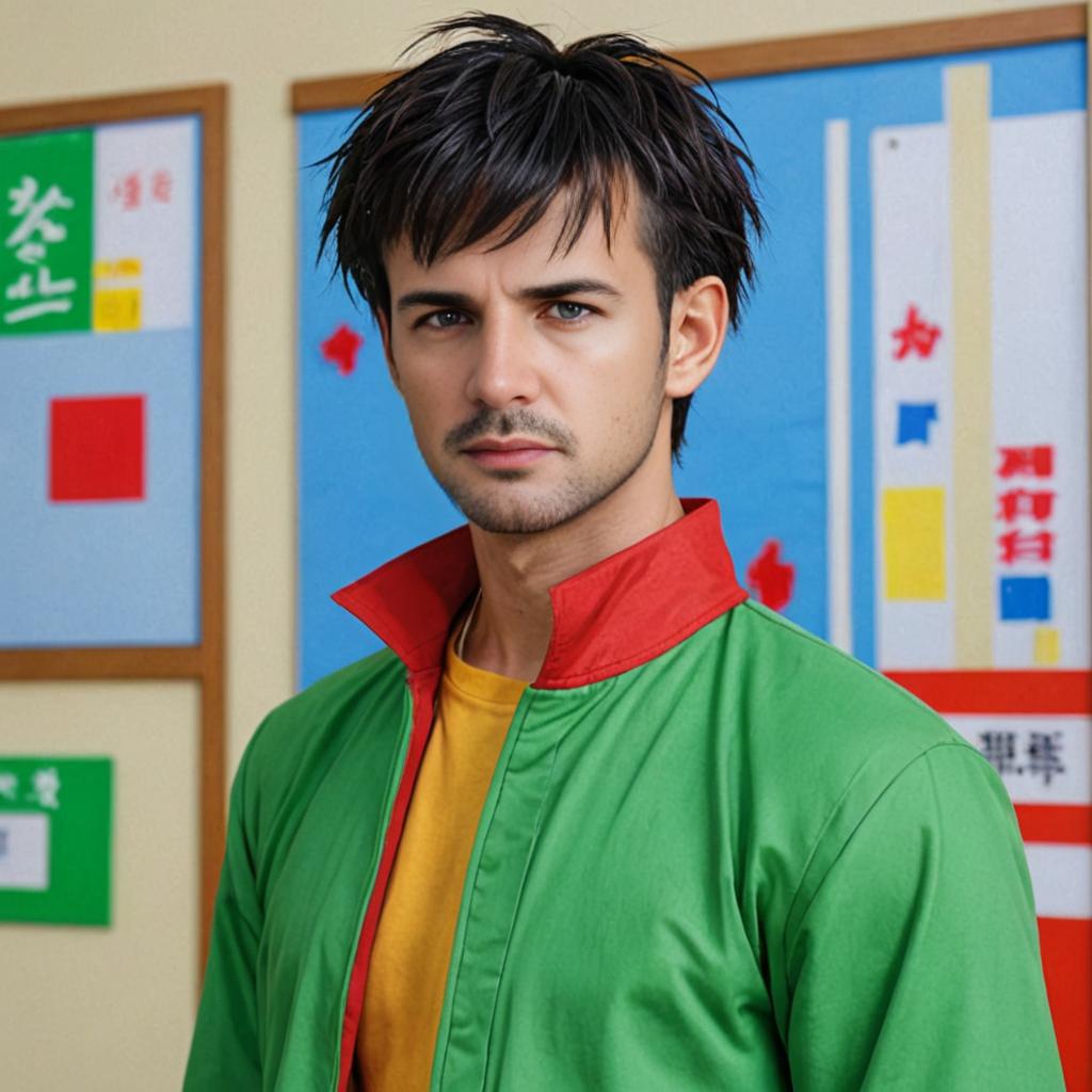 Man in Yusuke Urameshi Costume in Classroom