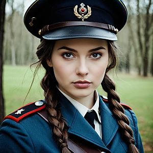 Young Woman in Military Uniform Outdoors