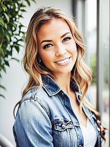 Radiant young woman in denim jacket