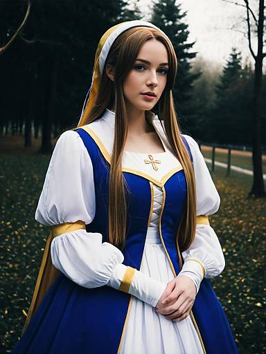 Cosplay Woman Dressed as Nunnally Lamperouge in Blue and White Costume