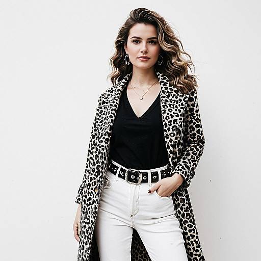 Woman Wearing Casual Chic Leopard Print Coat with Notch Lapels