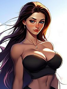 Stylized Digital Illustration of a Woman in Black Strapless Top