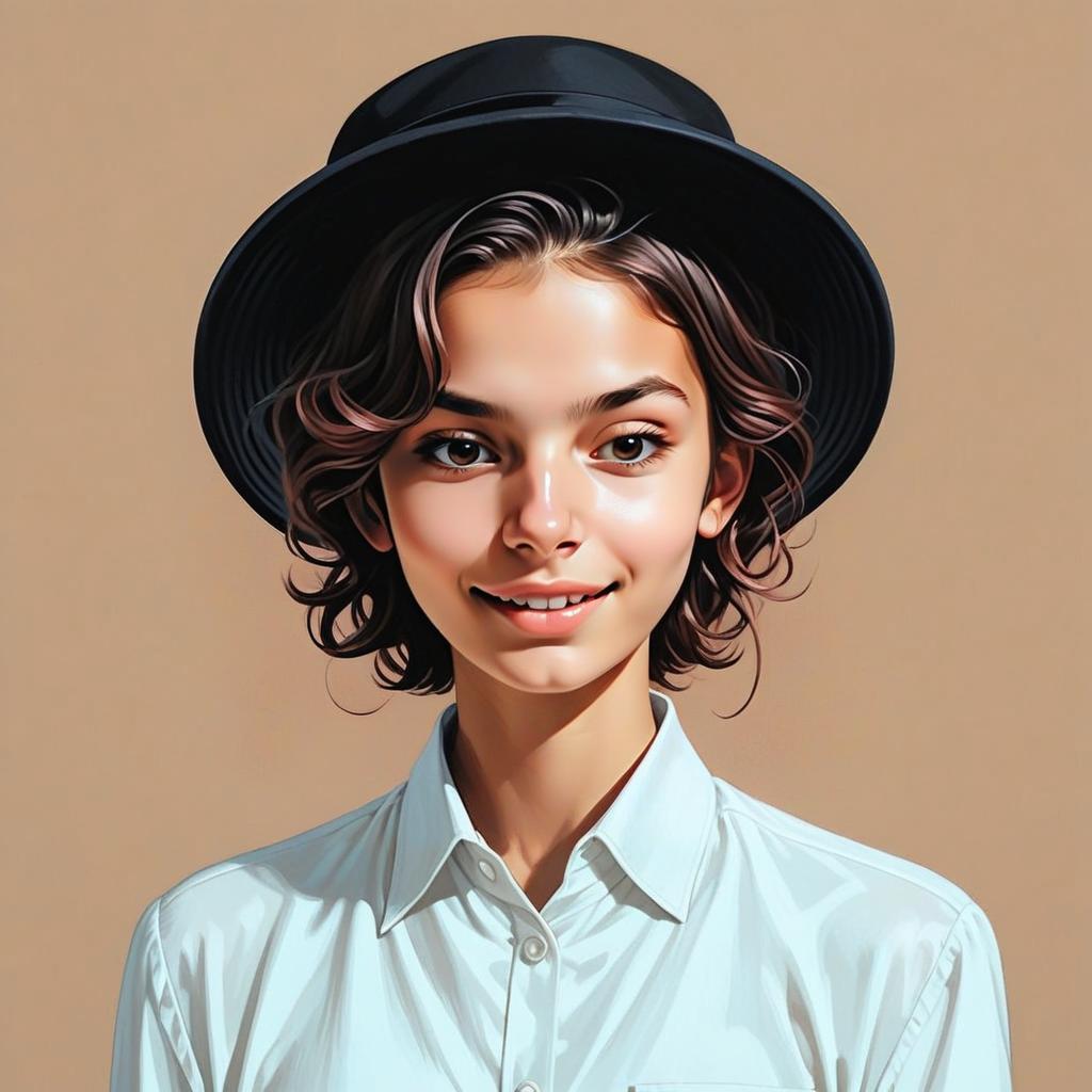 Young Woman in Black Hat and White Shirt Young Woman in Black Hat and White Shirt
