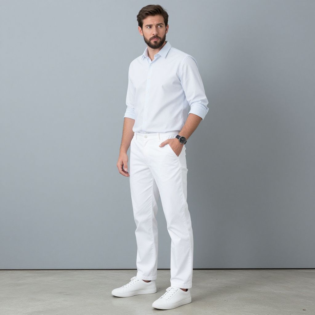 Man Wearing White Shirt and Pants Casual Fashion Portrait