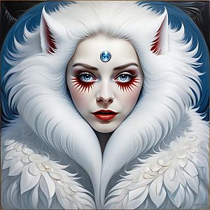 Woman in White Fur Coat with Blue Eyes