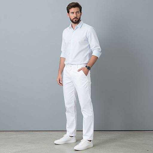 Man Wearing White Shirt and Pants Casual Fashion Portrait
