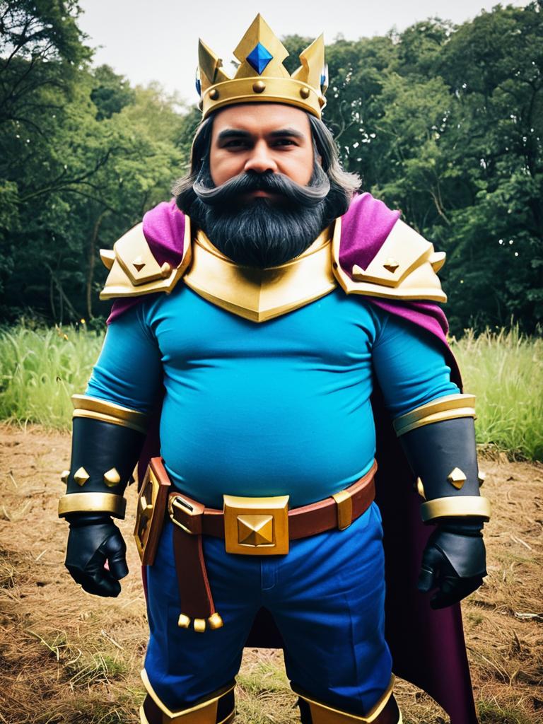 Man in Detailed Clash Royale King Costume Outdoor Portrait