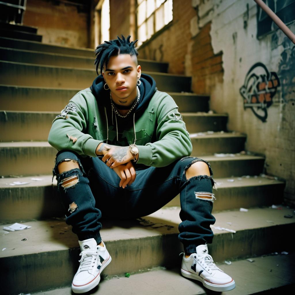 Stylish Young Man on Industrial Stairs