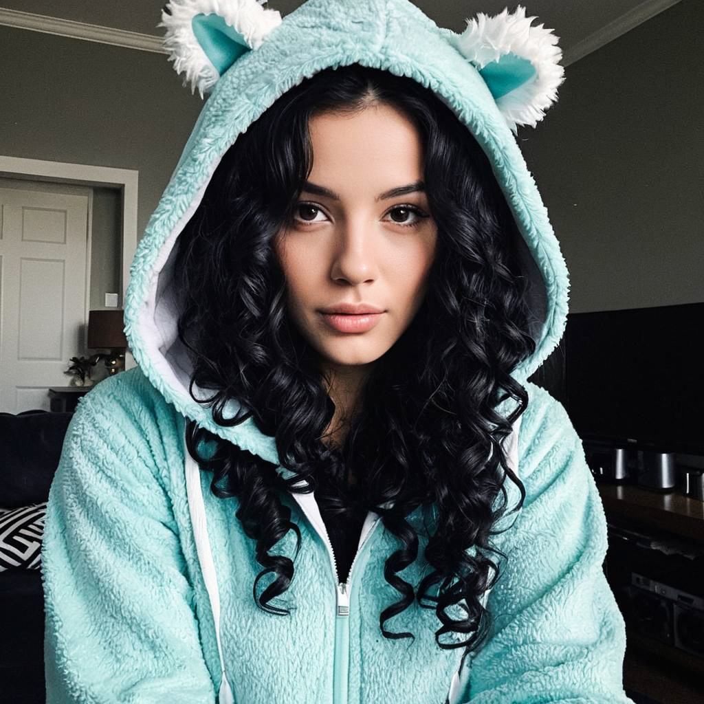 Young Woman in Cozy Blue Bear Onesie Young Woman in Cozy Blue Bear Onesie