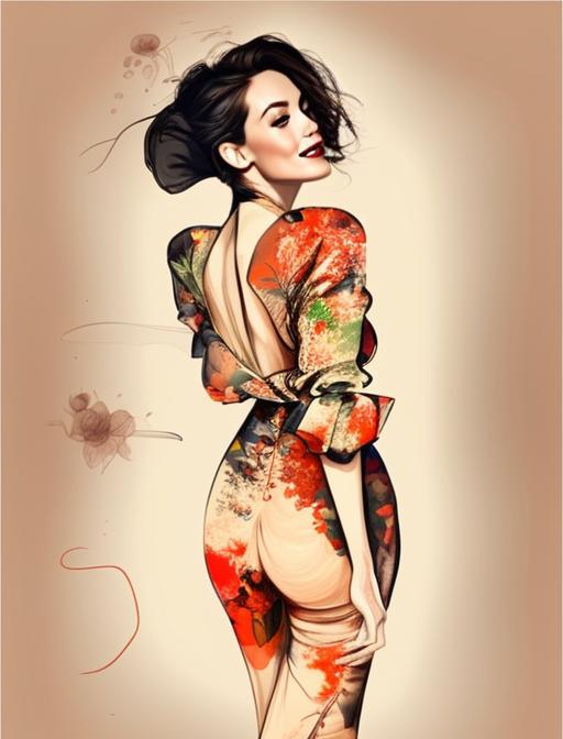 Stylish Woman in Floral Dress with Puffed Sleeves Stylish Woman in Floral Dress with Puffed Sleeves