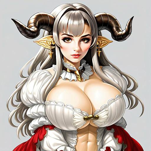 Fantasy Anime Woman with Horns and Silver Hair Inspired by Granblue Fantasy