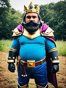 Man in Detailed Clash Royale King Costume Outdoor Portrait