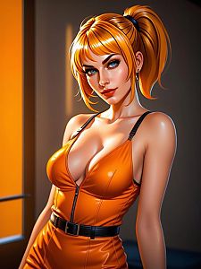Hyper-Realistic Digital Illustration of Woman in Orange Dress