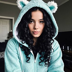 Young Woman in Cozy Blue Bear Onesie