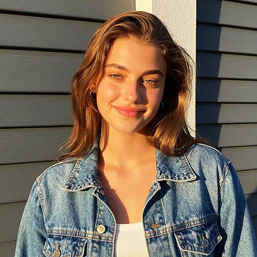 Gen Z Young Woman Wearing Denim Jacket Outdoors in Natural Light