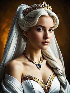 Sexy Queen Serenity Cosplay Woman in Regal White and Gold Costume