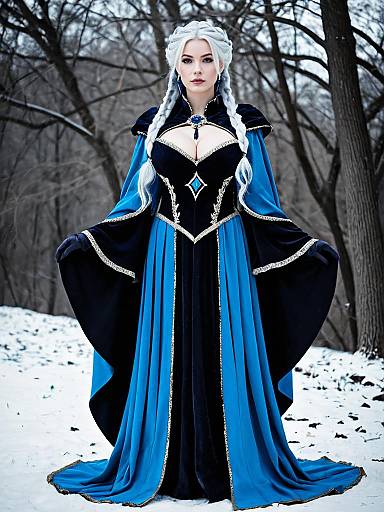 Morgan le Fay Queen of Winter Fate in Blue Medieval Gown Fantasy Portrait