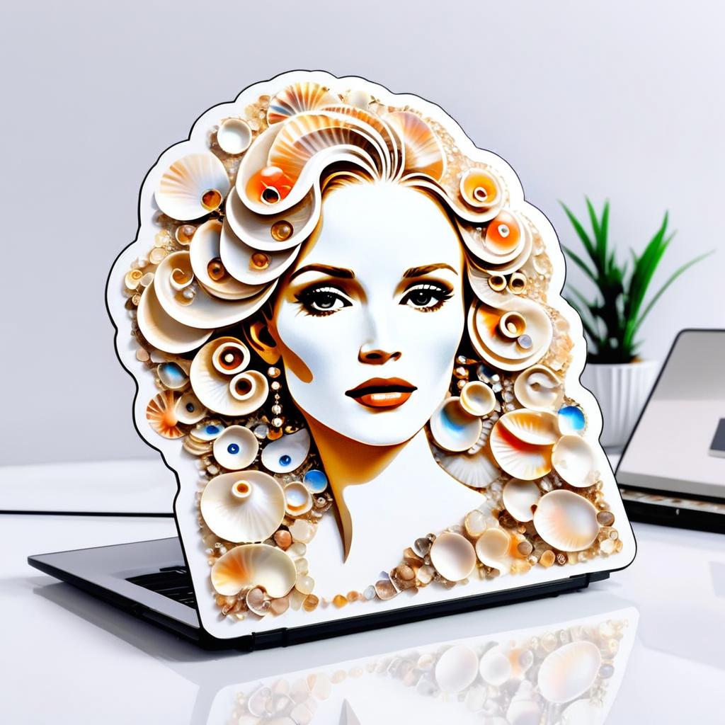 Stylish Seashell Hair Woman Portrait Laptop Cover Design