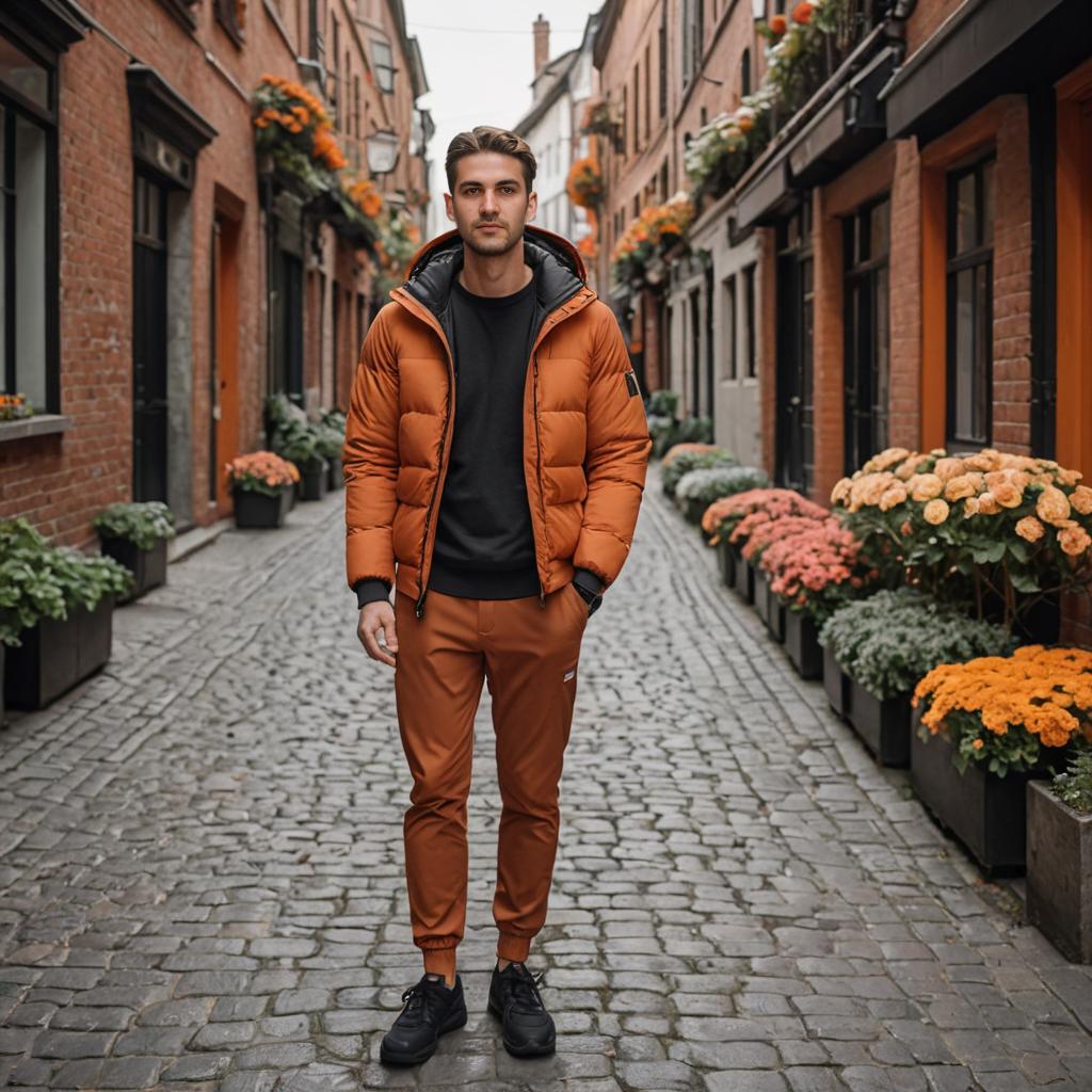 Stylish man on a vibrant cobblestone street