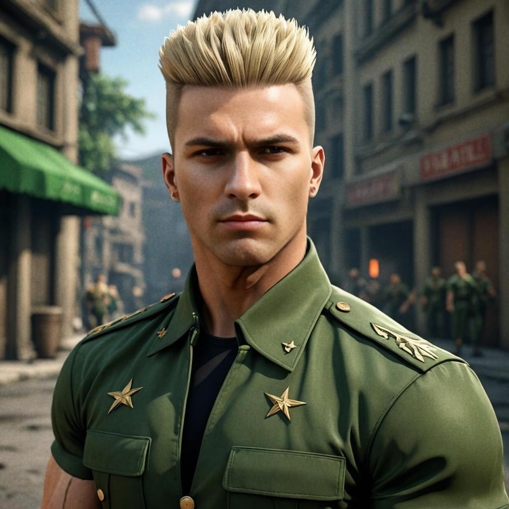 Guile from Street Fighter in Urban Setting