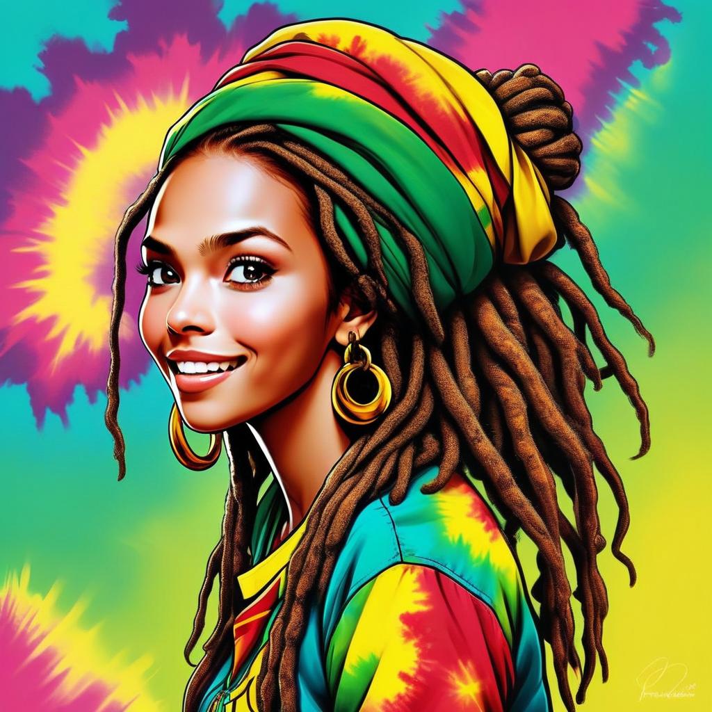 Vibrant Portrait of Smiling Woman with Dreadlocks