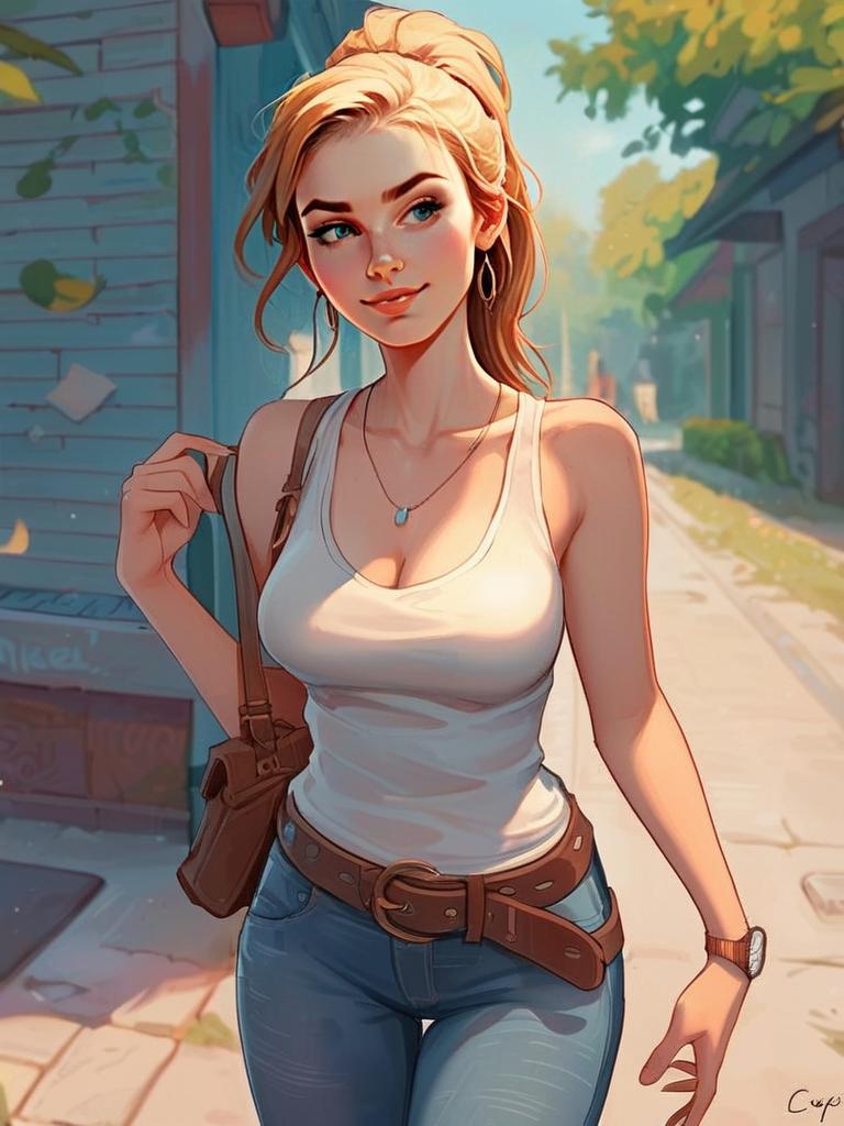 Confident Young Woman Outdoors in Casual Attire Confident Young Woman Outdoors in Casual Attire