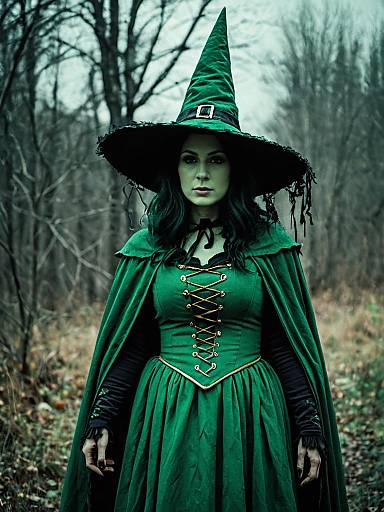 Woman in Green Witch Costume Cinematic Spooky Cosplay