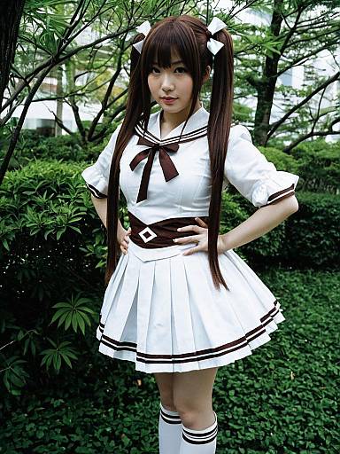 Hakozaki Serika Japanese Schoolgirl Cosplay in Outdoor Garden