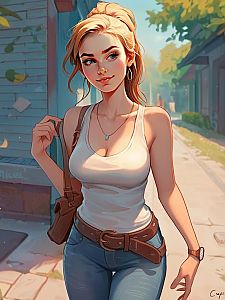 Confident Young Woman Outdoors in Casual Attire