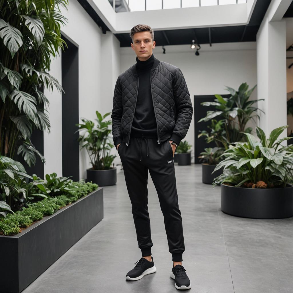 Stylish Man in All-Black Outfit in Modern Interior