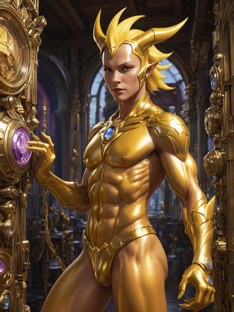 Regal Humanized Alakazam in Gold Armor