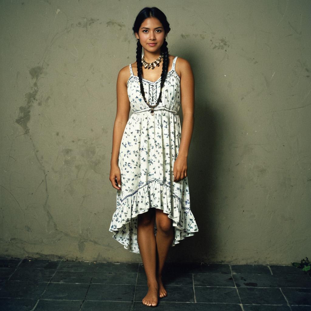 Young Woman in Floral Dress with Braids