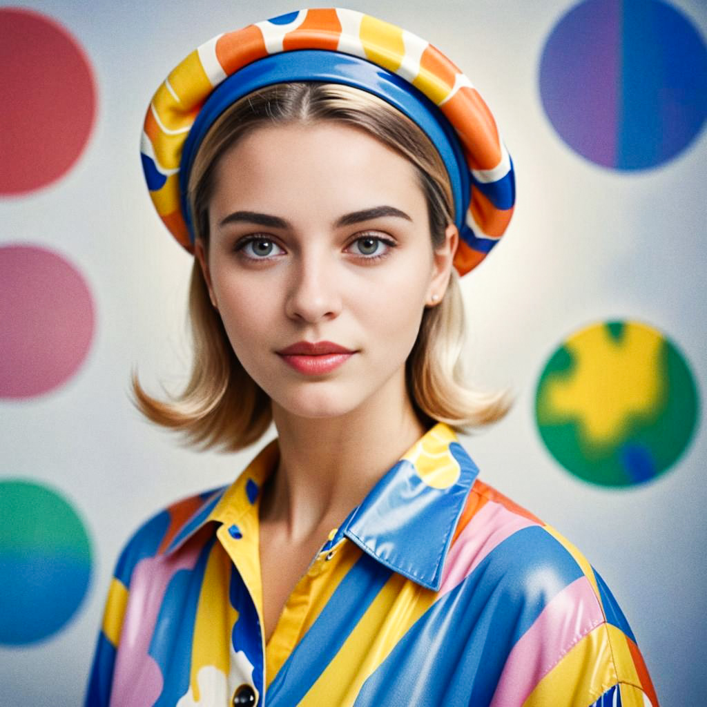 Young Woman with Bob Hairstyle and Colorful Headband