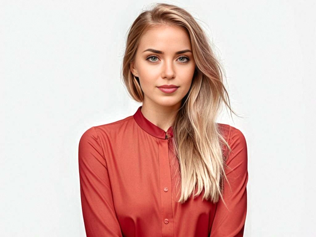 Confident Young Woman in Red Blouse