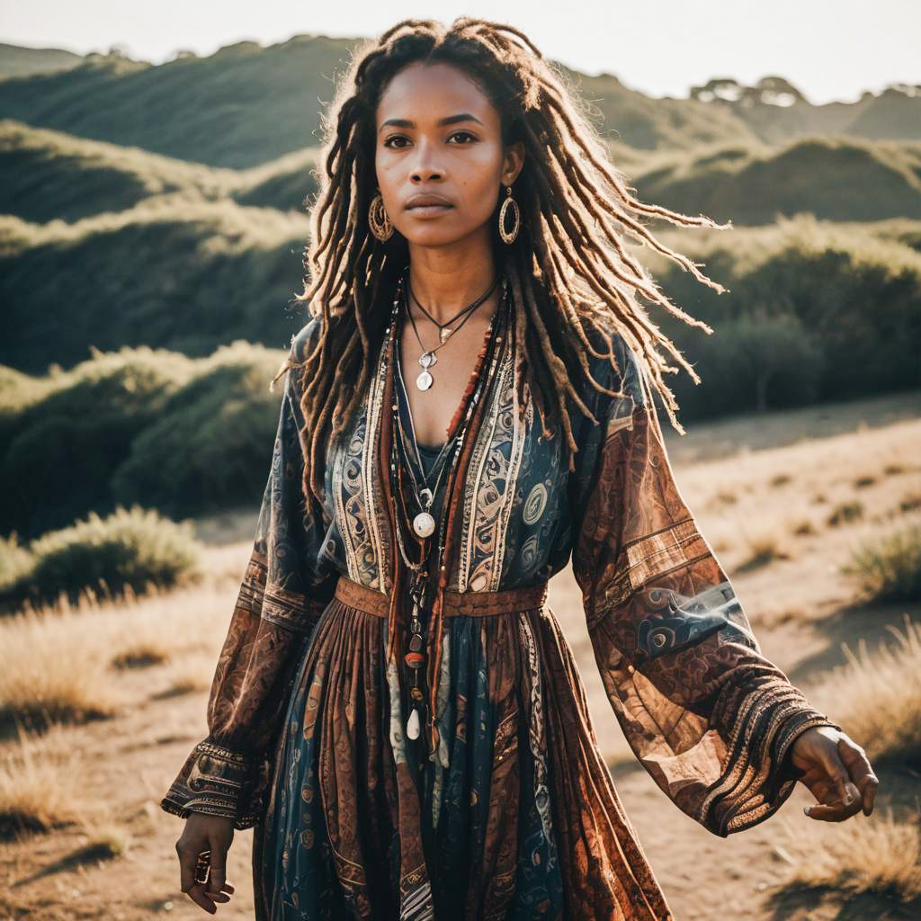 Portrait of a Woman with Dreadlocks in Bohemian Dress