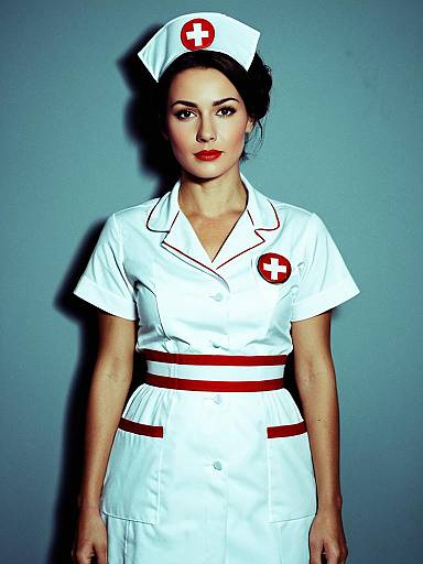 Woman in Vintage Nurse Costume Waist-Up Editorial Portrait Photorealistic