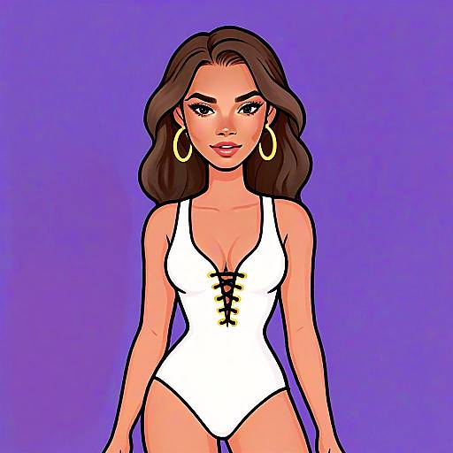 Stylish Woman in White Summer Swimsuit Digital Illustration