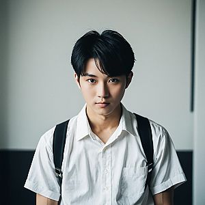 Young Asian Man in White Shirt with Backpack