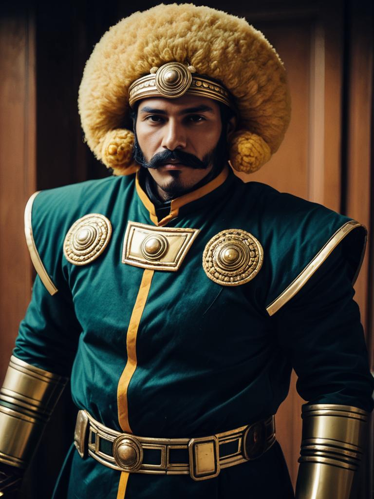 Man in Realistic Ramba Ral Cosplay Costume from Gundam