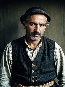 Man in Peasant Clothing Waist Up Editorial Portrait Photorealistic