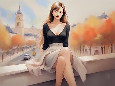 Young Woman Overlooking Autumn Cityscape