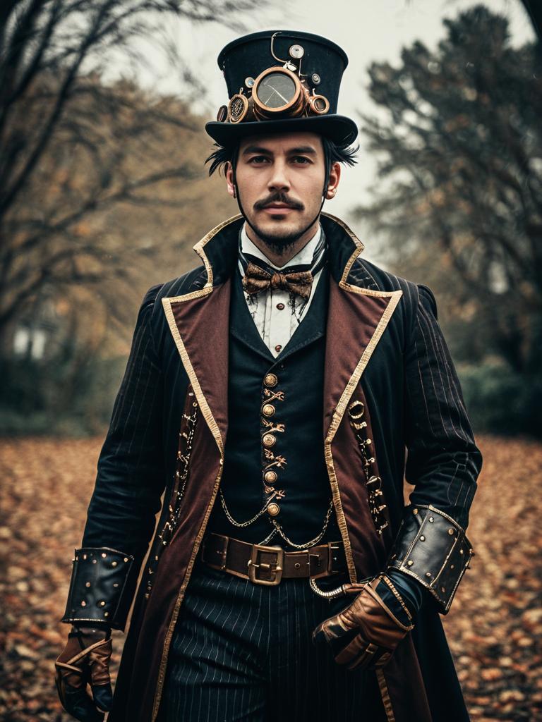 Man in Steampunk Halloween Costume Photorealistic Cosplay Portrait