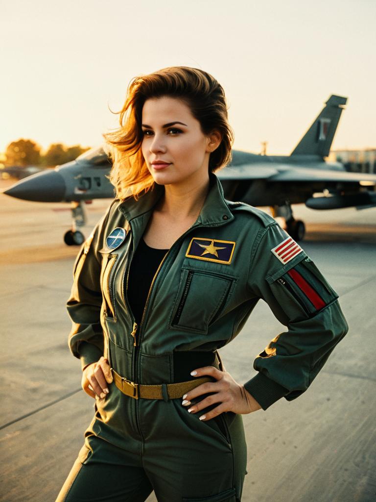 Woman in Top Gun Costume Outdoor Cosplay Photo During Golden Hour