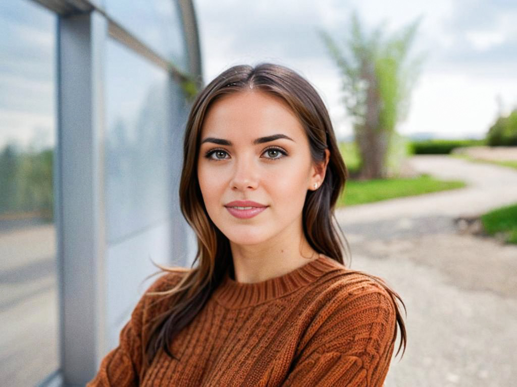 Thoughtful woman in cozy sweater outdoors